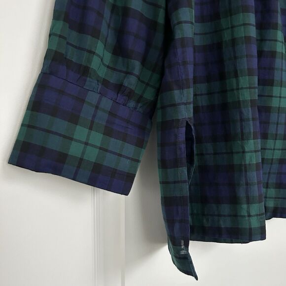Gretchen Scott Blouse Womens Sz Large Blue Green Plaid Peasant 3/4 Sleeve Cotton - Picture 5 of 12